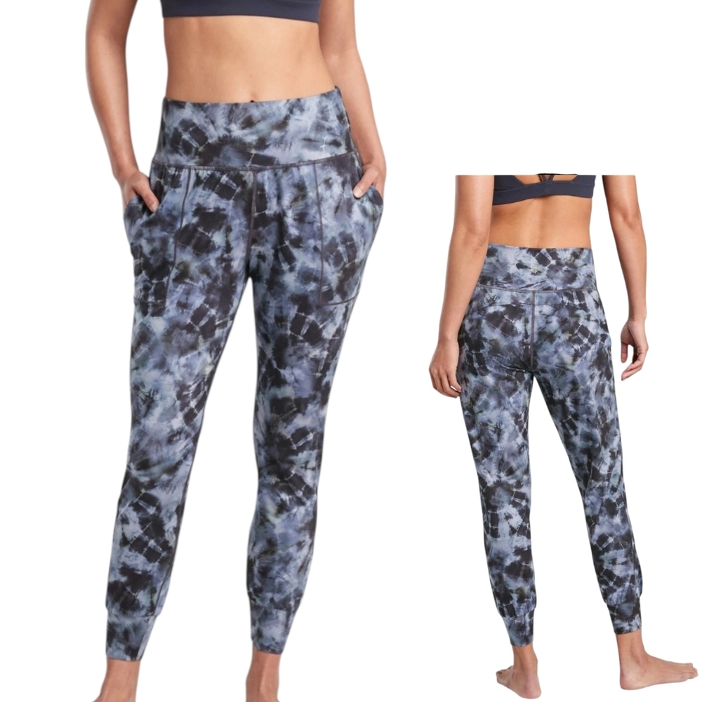Athleta Salutation Printed Joggers Calypso Navy Tie Dye Pockets Athleisure Sz M